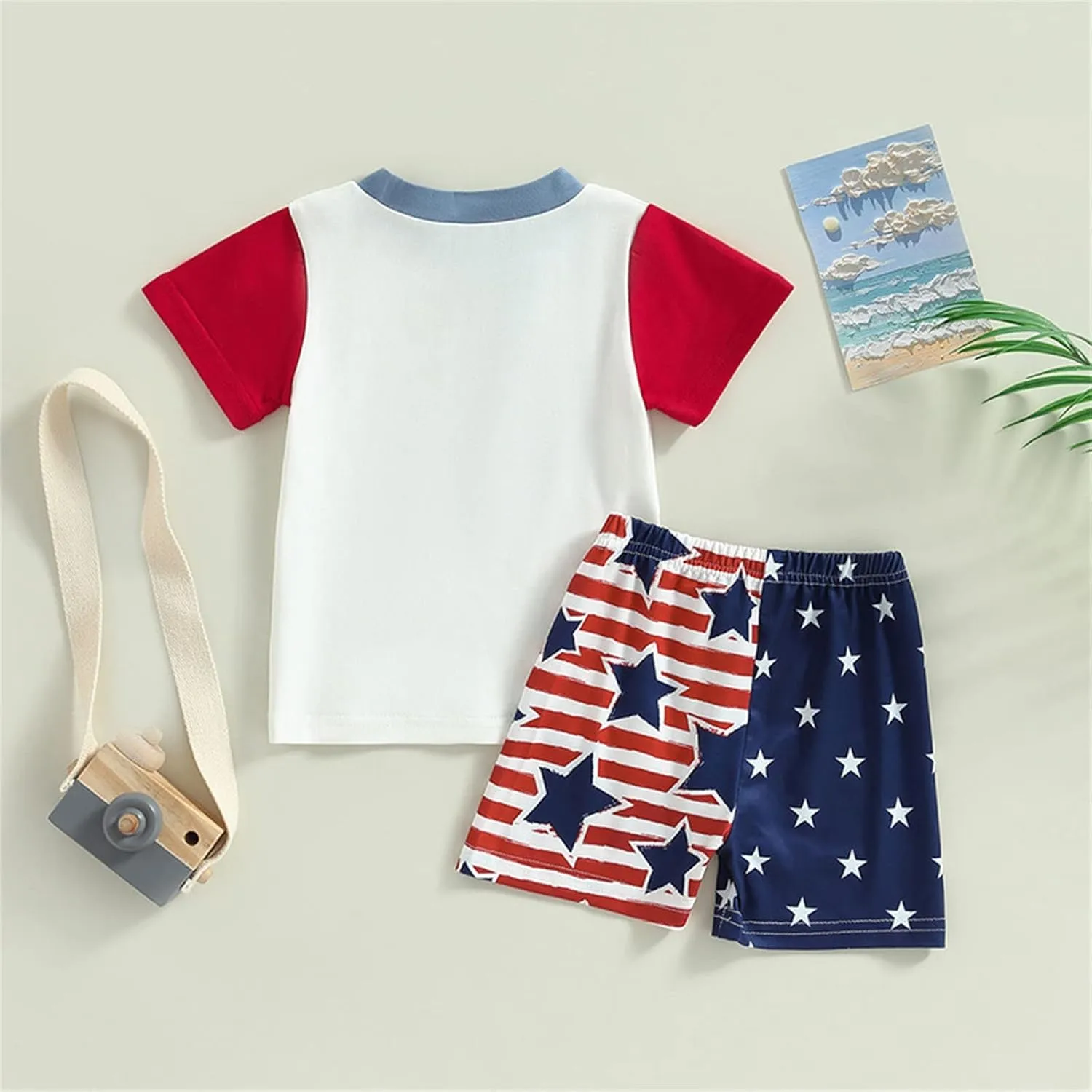 Boys Independence Day 2 Piece Outfit 4th Of July Clothes Sets Short Sleeve Tshirt & Stripe Star Print Shorts