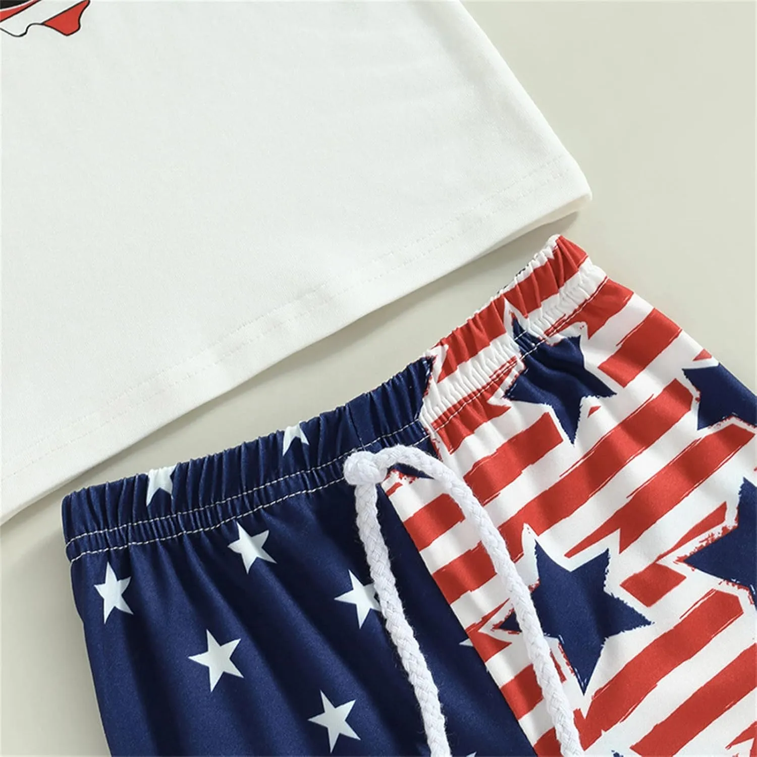 Boys Independence Day 2 Piece Outfit 4th Of July Clothes Sets Short Sleeve Tshirt & Stripe Star Print Shorts