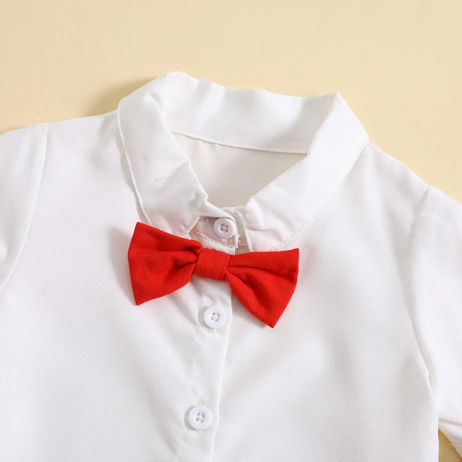 Boys Independence Day Formal Suit Summer Gentleman Suits Set Shirts with Bowtie & Star Stripe Overalls Shorts