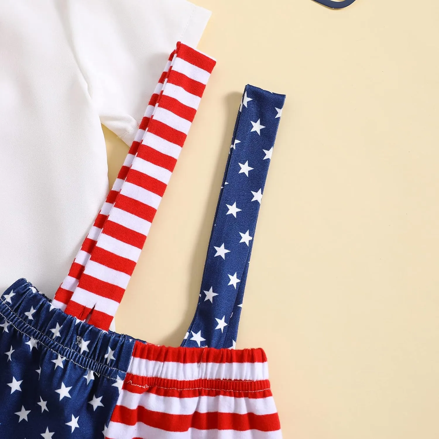 Boys Independence Day Formal Suit Summer Gentleman Suits Set Shirts with Bowtie & Star Stripe Overalls Shorts