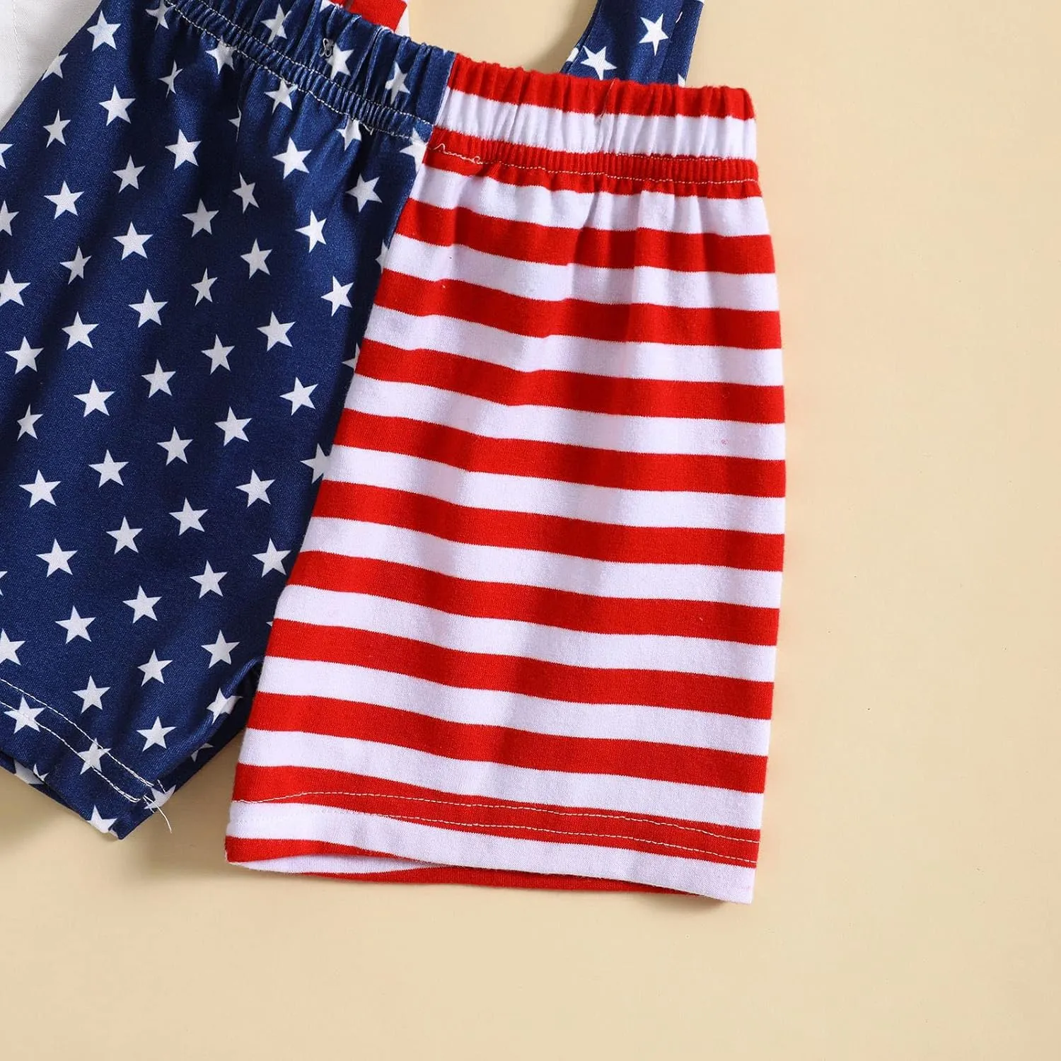 Boys Independence Day Formal Suit Summer Gentleman Suits Set Shirts with Bowtie & Star Stripe Overalls Shorts