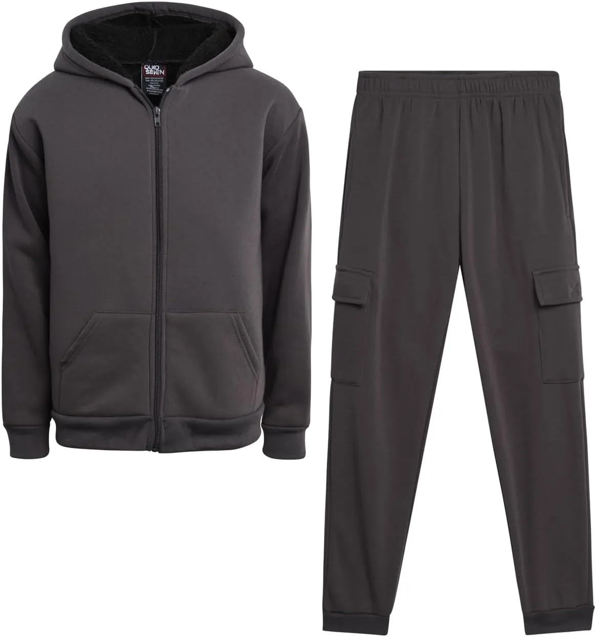 Boys' Sherpa Fleece Jogger Set - 2 Piece Basic Full Zip Fully Sherpa Lined Hoodie and Sweatpants (Size: 8-18)