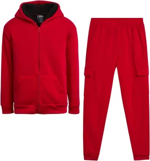 Boys' Sherpa Fleece Jogger Set - 2 Piece Basic Full Zip Fully Sherpa Lined Hoodie and Sweatpants (Size: 8-18)