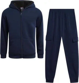 Boys' Sherpa Fleece Jogger Set - 2 Piece Basic Full Zip Fully Sherpa Lined Hoodie and Sweatpants (Size: 8-18)