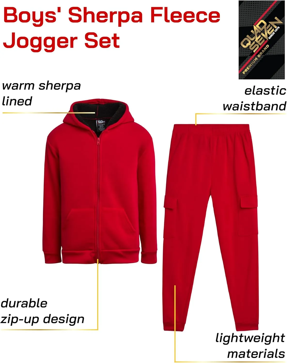 Boys' Sherpa Fleece Jogger Set - 2 Piece Basic Full Zip Fully Sherpa Lined Hoodie and Sweatpants (Size: 8-18)