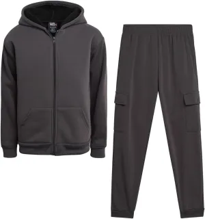 Boys' Sherpa Fleece Jogger Set - 2 Piece Basic Full Zip Fully Sherpa Lined Hoodie and Sweatpants (Size: 8-18)