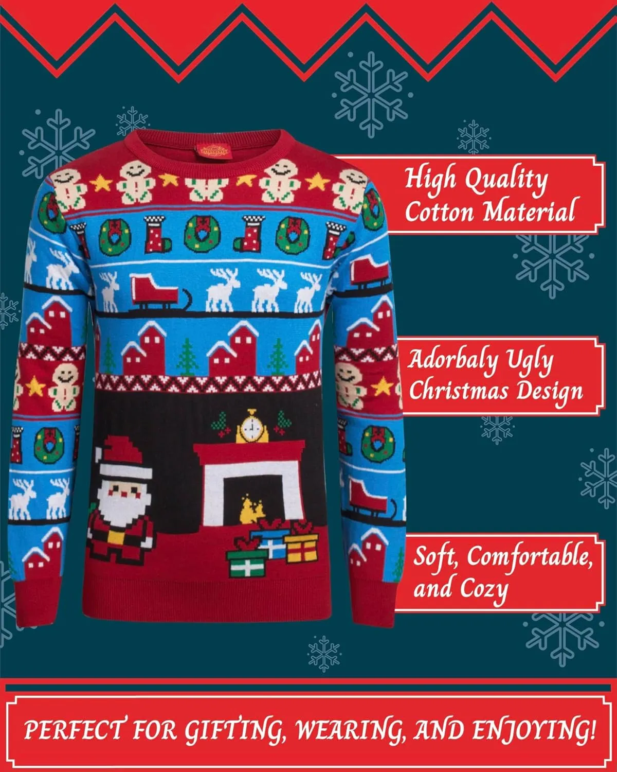 Boys' Sweater - Cozy Crewneck Pullover Santa Elf Reindeer Ugly Christmas Sweaters for Boys (Sizes: 8-16)