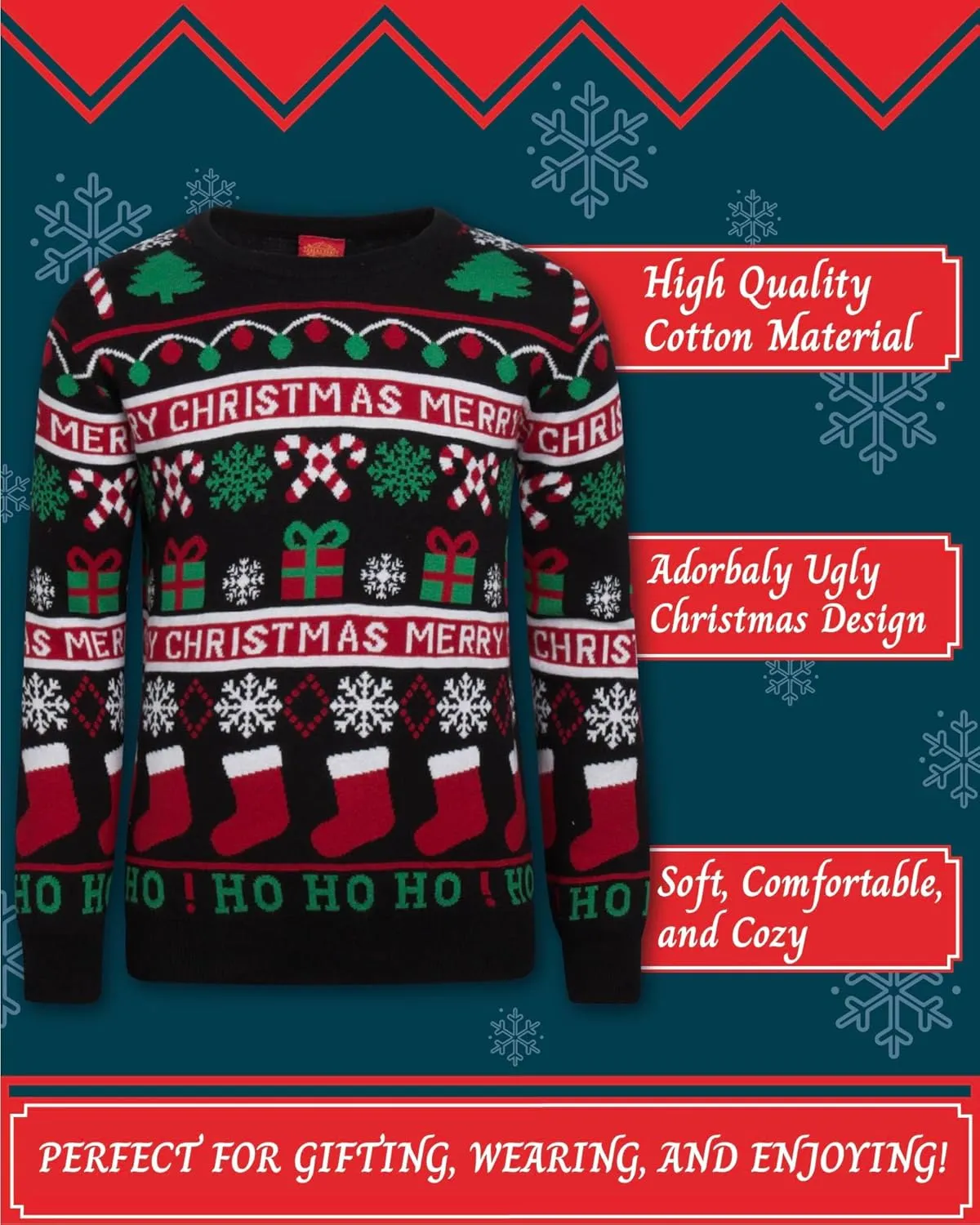 Boys' Sweater - Cozy Crewneck Pullover Santa Elf Reindeer Ugly Christmas Sweaters for Boys (Sizes: 8-16)