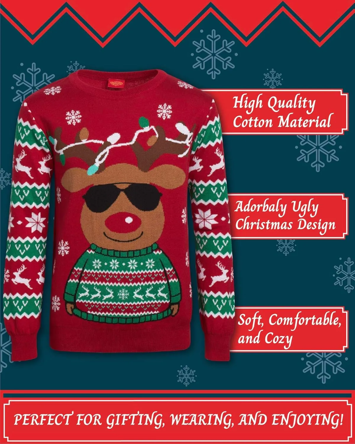 Boys' Sweater - Cozy Crewneck Pullover Santa Elf Reindeer Ugly Christmas Sweaters for Boys (Sizes: 8-16)