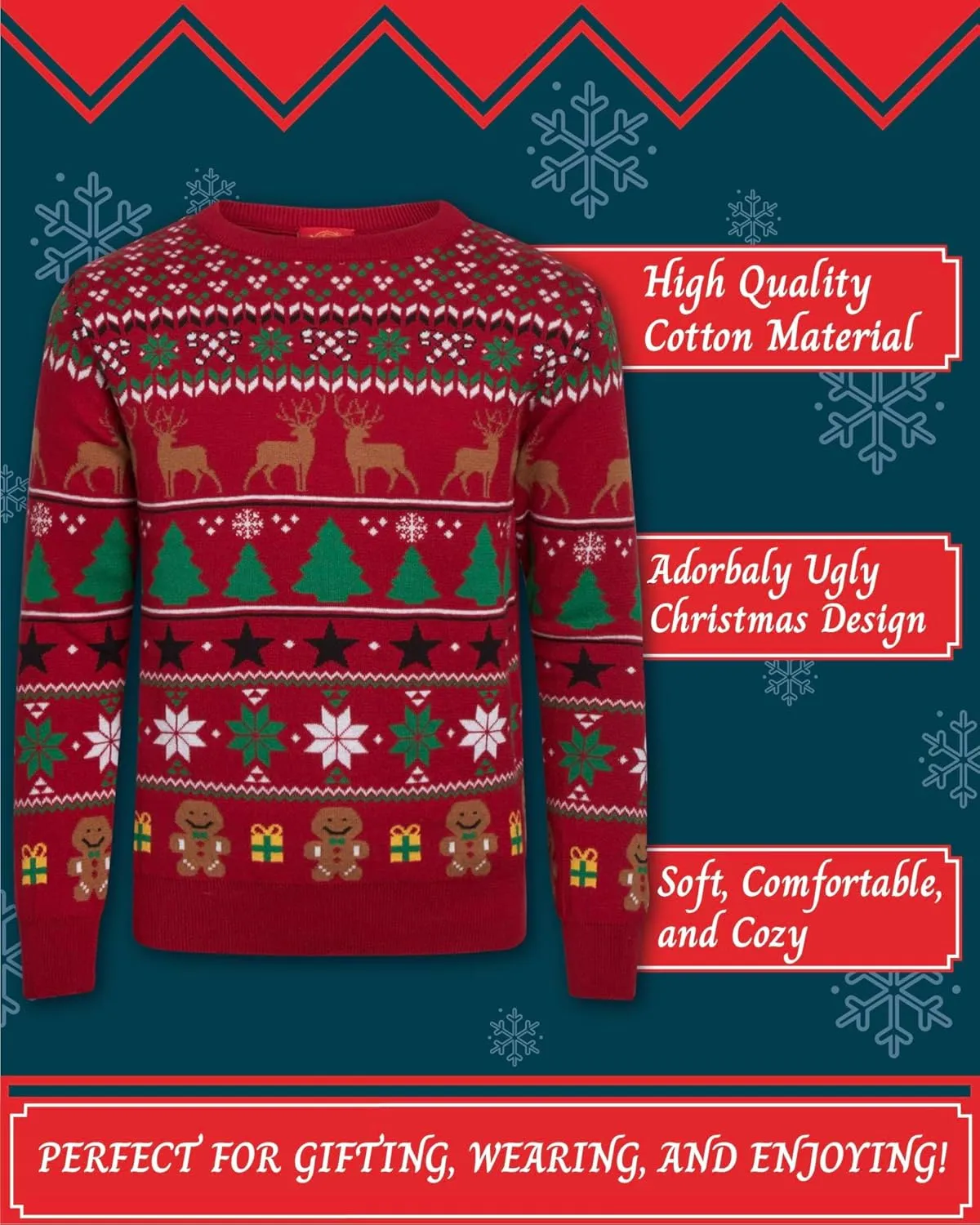 Boys' Sweater - Cozy Crewneck Pullover Santa Elf Reindeer Ugly Christmas Sweaters for Boys (Sizes: 8-16)