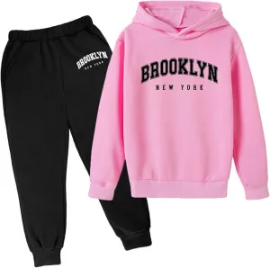 Boy's Tracksuits Hooded Pullover And Jogger Sweatpants Sets Solid Color Classic Letter Print Fall Winter Outfits