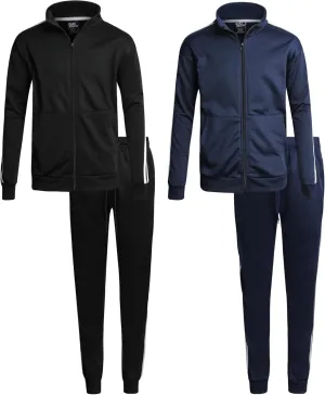 Boys' Tricot Jogger Set - 4 Piece Active Performance Zip-Up Tracksuit Set (Size: 8-18)