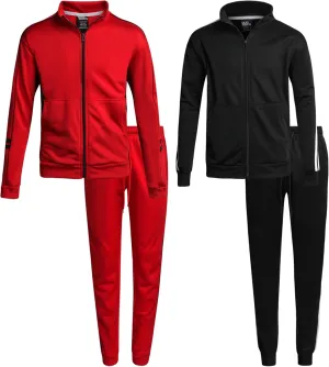 Boys' Tricot Jogger Set - 4 Piece Active Performance Zip-Up Tracksuit Set (Size: 8-18)