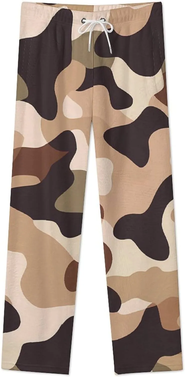 Brown Camouflage Women's Pajama Pants Fleece Warm Pj Bottoms Sleepwear Lounge Pants Loungewear