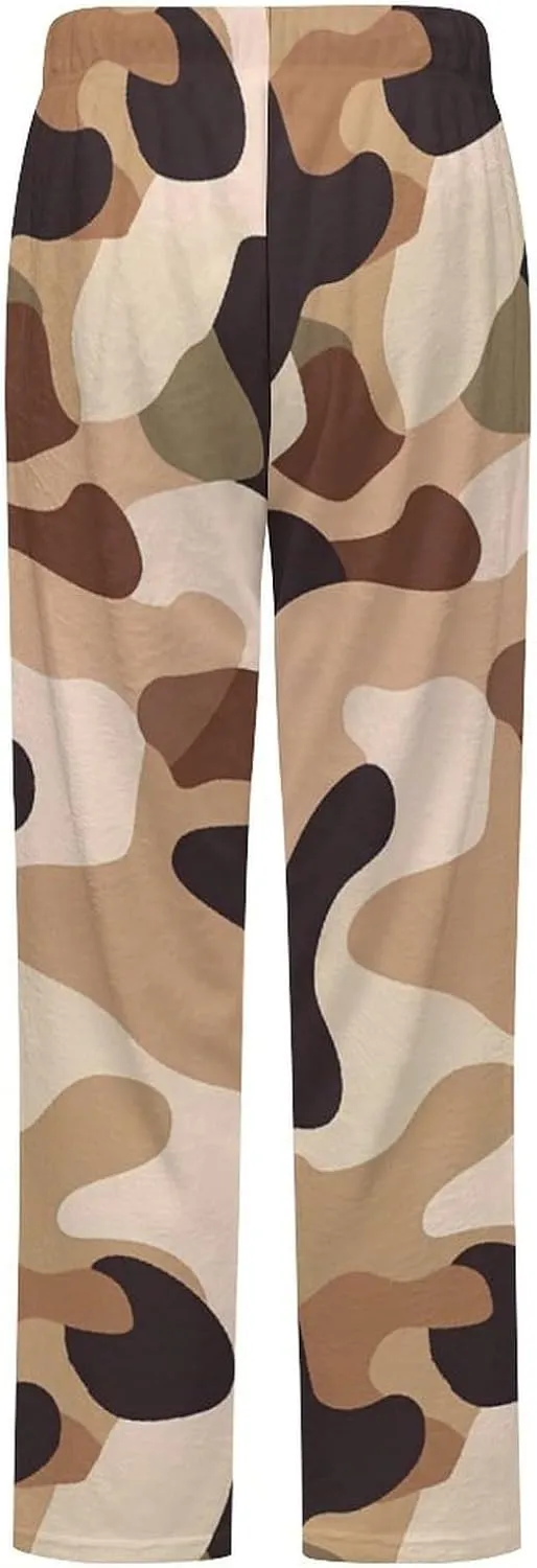 Brown Camouflage Women's Pajama Pants Fleece Warm Pj Bottoms Sleepwear Lounge Pants Loungewear