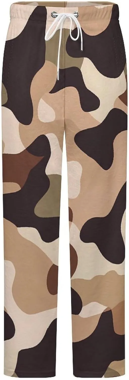 Brown Camouflage Women's Pajama Pants Fleece Warm Pj Bottoms Sleepwear Lounge Pants Loungewear