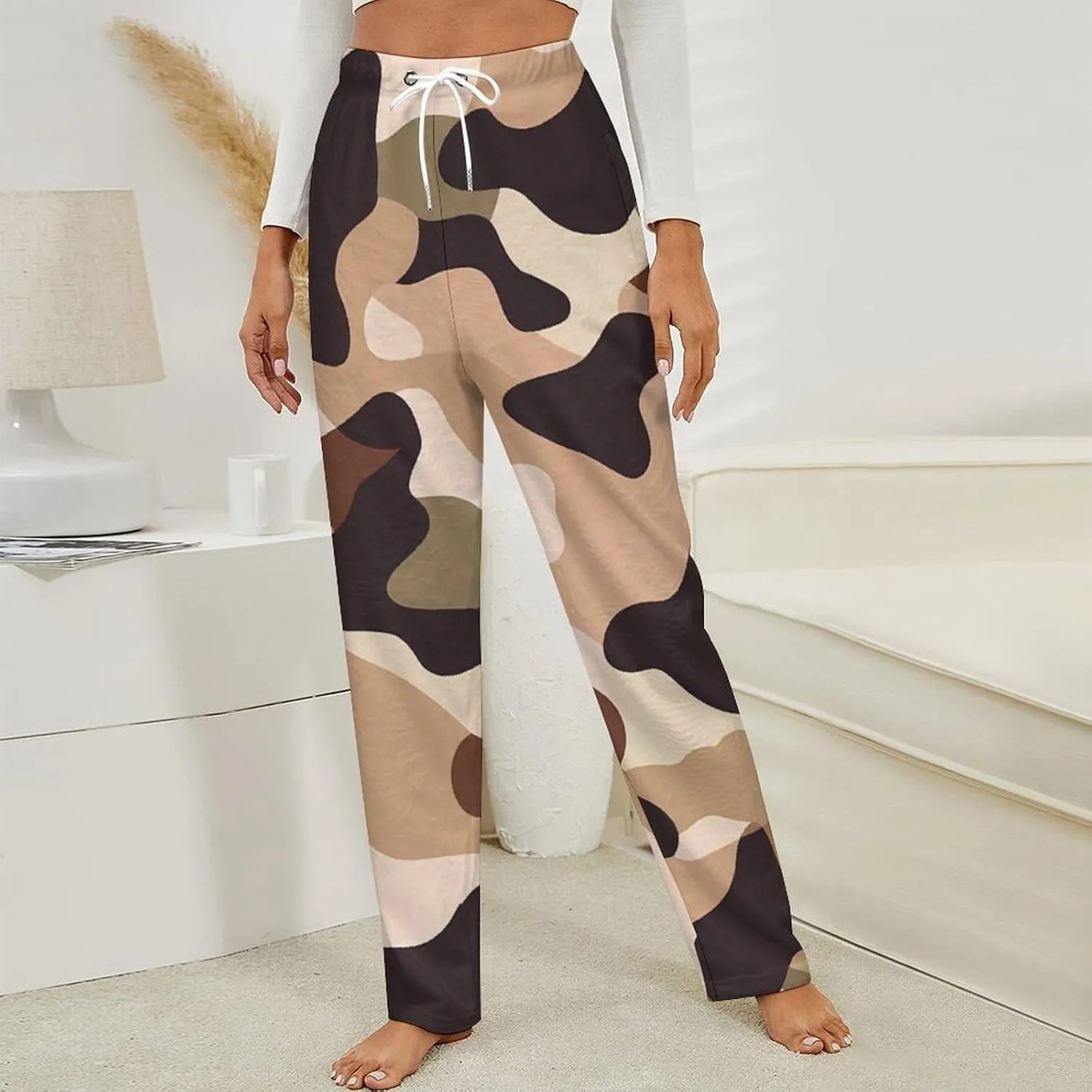 Brown Camouflage Women's Pajama Pants Fleece Warm Pj Bottoms Sleepwear Lounge Pants Loungewear
