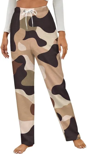 Brown Camouflage Women's Pajama Pants Fleece Warm Pj Bottoms Sleepwear Lounge Pants Loungewear