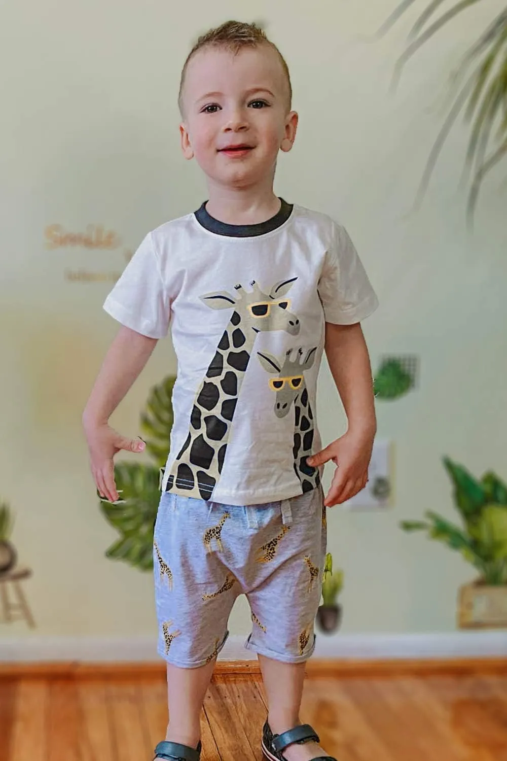 Bumeex Toddler Boy's Cotton Short Sleeve T-Shirt and Short Set 2-7Y