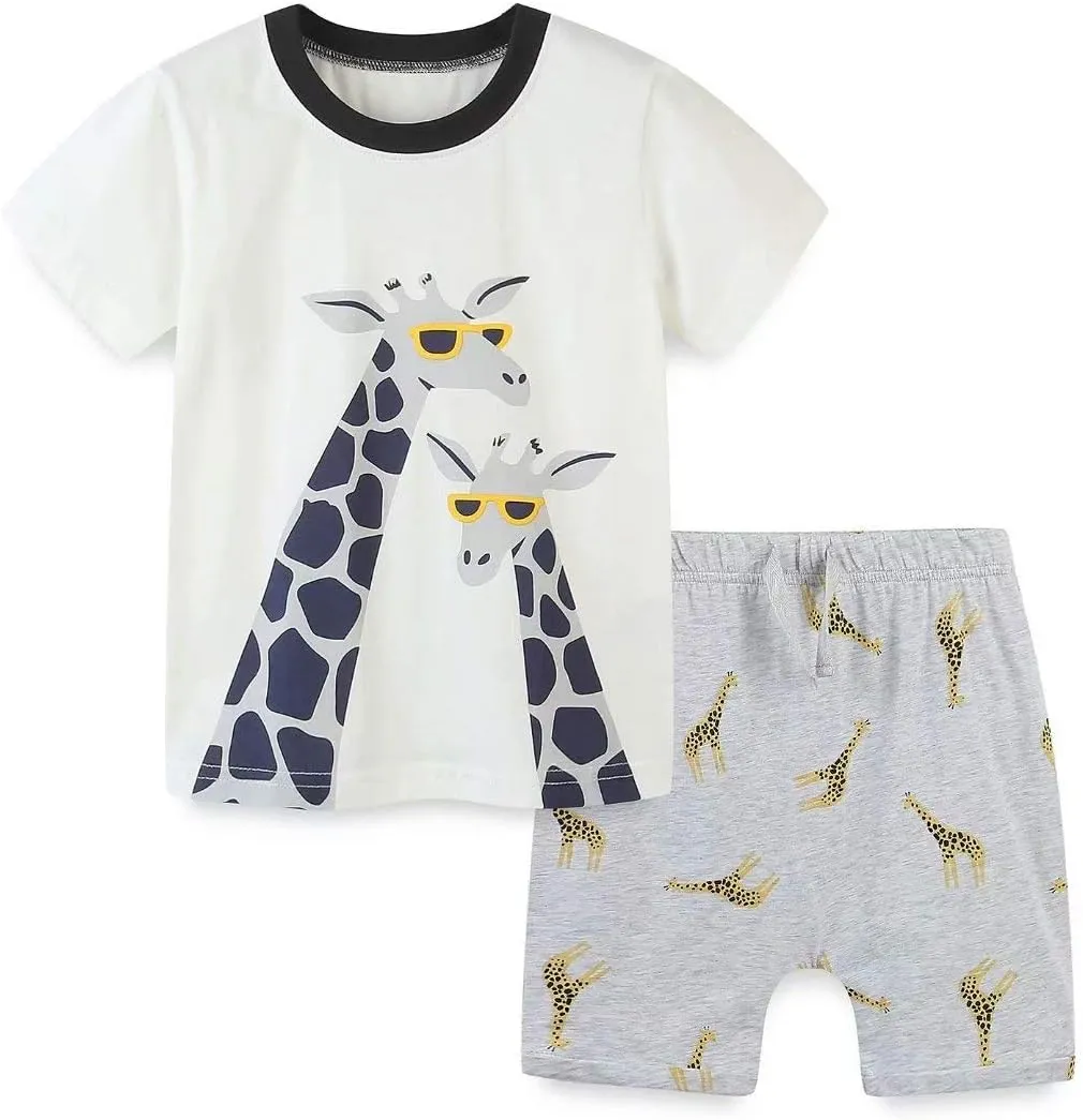 Bumeex Toddler Boy's Cotton Short Sleeve T-Shirt and Short Set 2-7Y