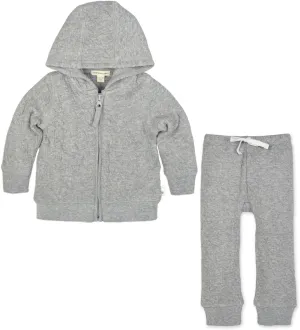 Burt's Bees Baby Baby Boys' Shirt, Top & Bottom Outfit Bundle, 100% Organic Cotton, Grey Jacket & Pant Set
