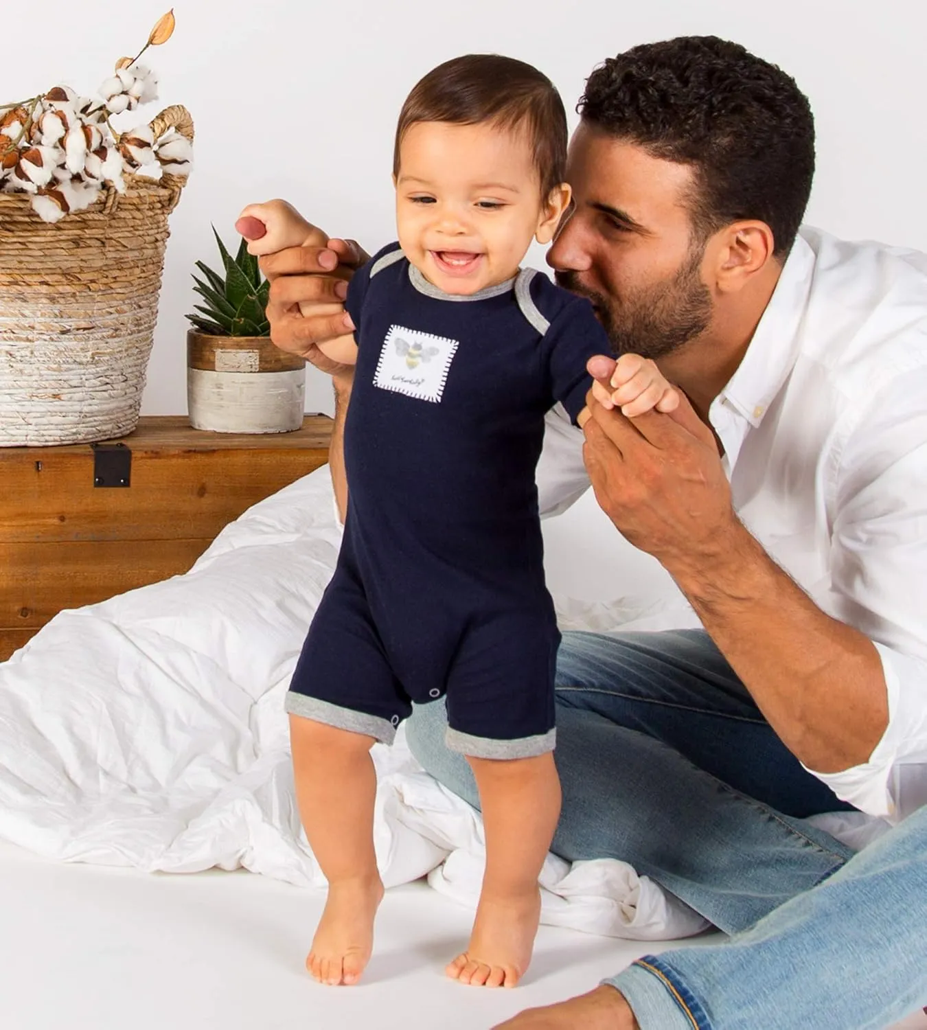 Burt's Bees Baby Baby Boys Short Sleeve Rompers, 100% Organic Cotton One-Piece Coverall and Layette Set