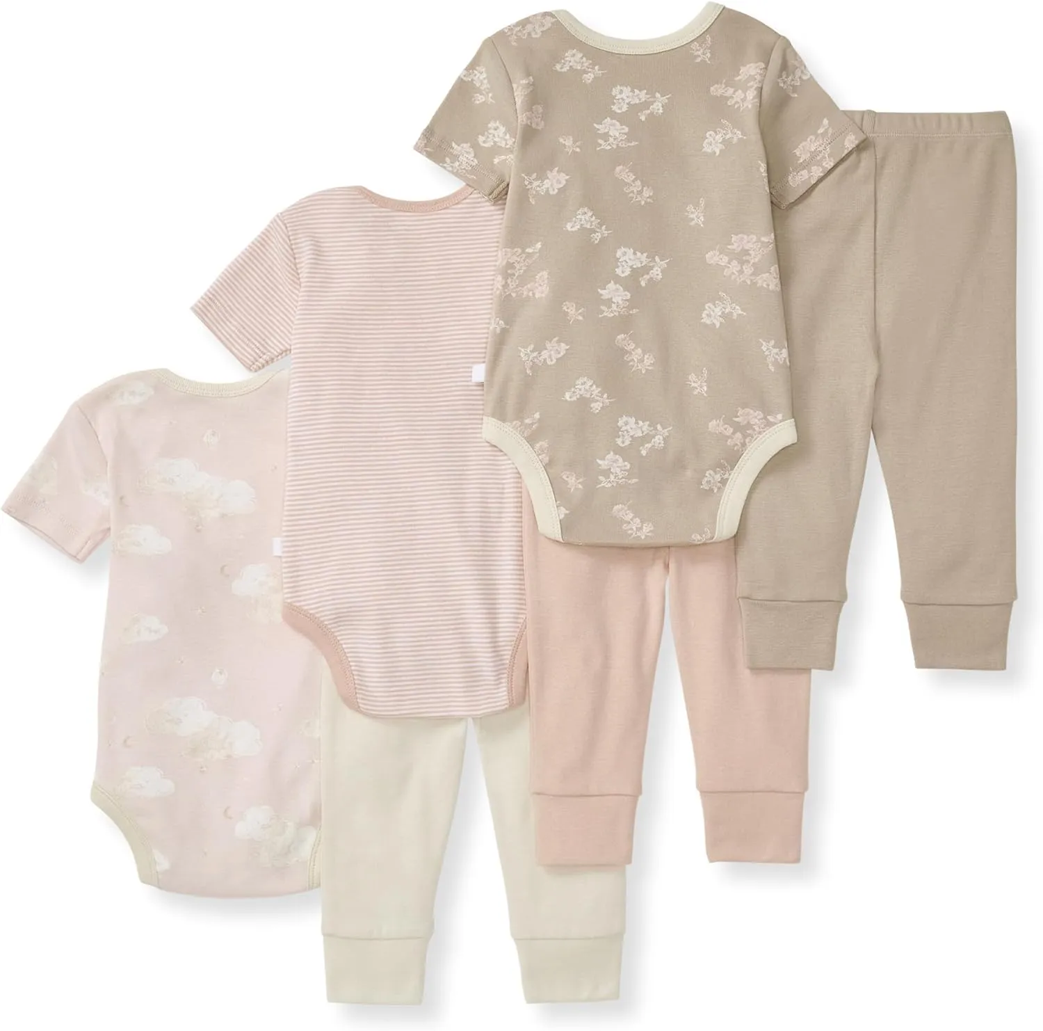 Burt's Bees Baby Unisex Baby 6-Piece Bodysuit and Pant Set, 100% Organic Cotton Infant Outfit Baby Essentials