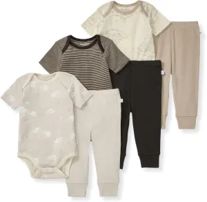 Burt's Bees Baby Unisex Baby 6-Piece Bodysuit and Pant Set, 100% Organic Cotton Infant Outfit Baby Essentials