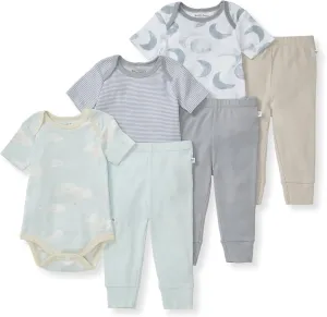 Burt's Bees Baby Unisex Baby 6-Piece Bodysuit and Pant Set, 100% Organic Cotton Infant Outfit Baby Essentials