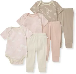 Burt's Bees Baby Unisex Baby 6-Piece Bodysuit and Pant Set, 100% Organic Cotton Infant Outfit Baby Essentials