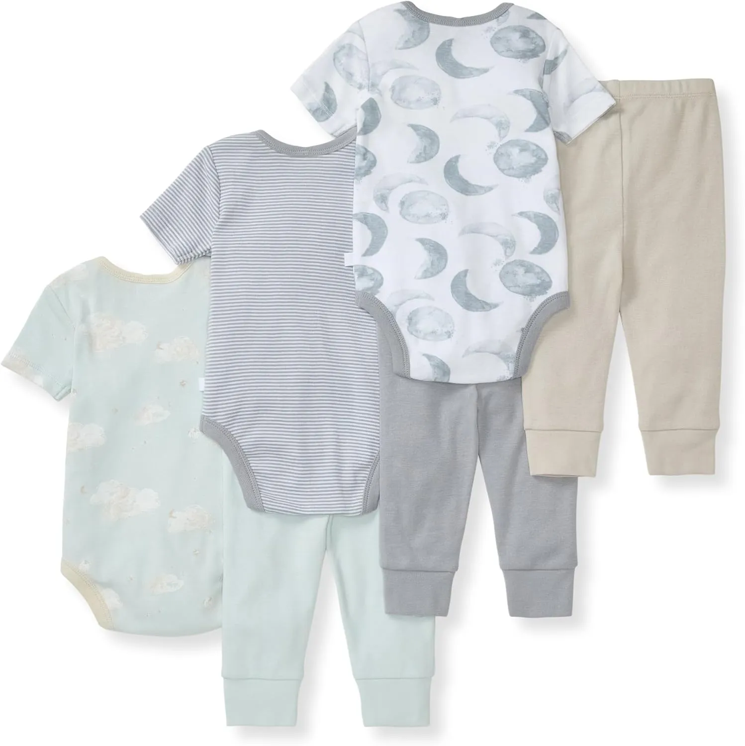 Burt's Bees Baby Unisex Baby 6-Piece Bodysuit and Pant Set, 100% Organic Cotton Infant Outfit Baby Essentials