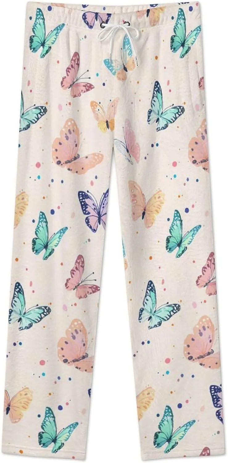 Butterfly-1 Women's Pajama Pants Fleece Warm Pj Bottoms Sleepwear Lounge Pants Loungewear
