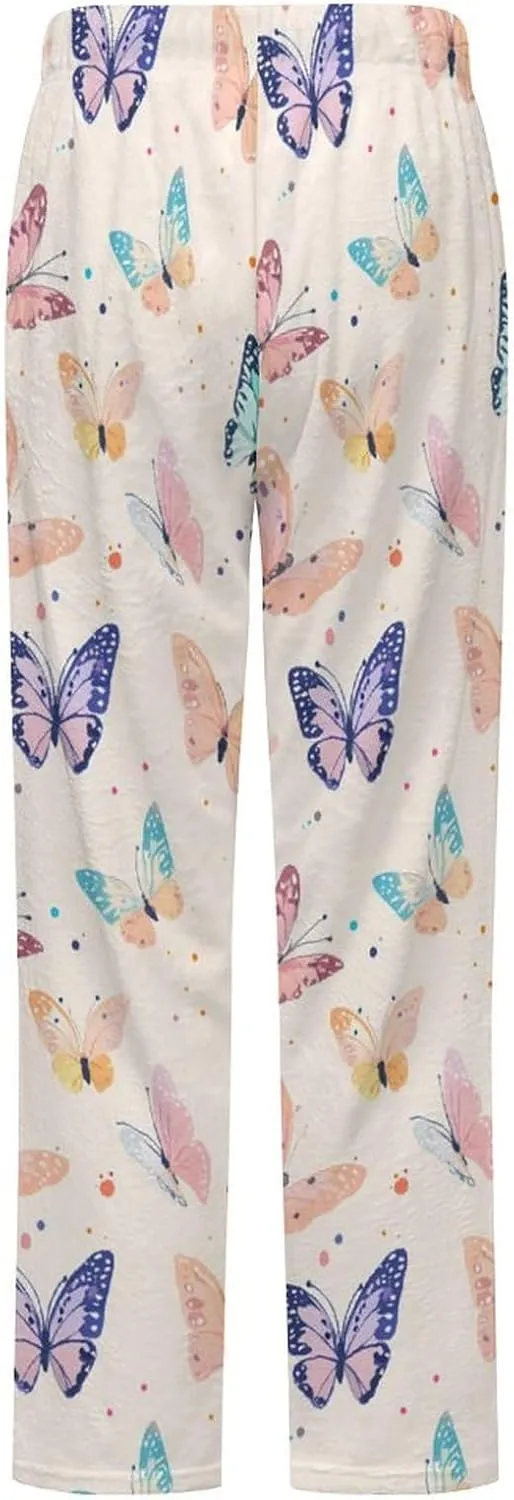Butterfly-1 Women's Pajama Pants Fleece Warm Pj Bottoms Sleepwear Lounge Pants Loungewear