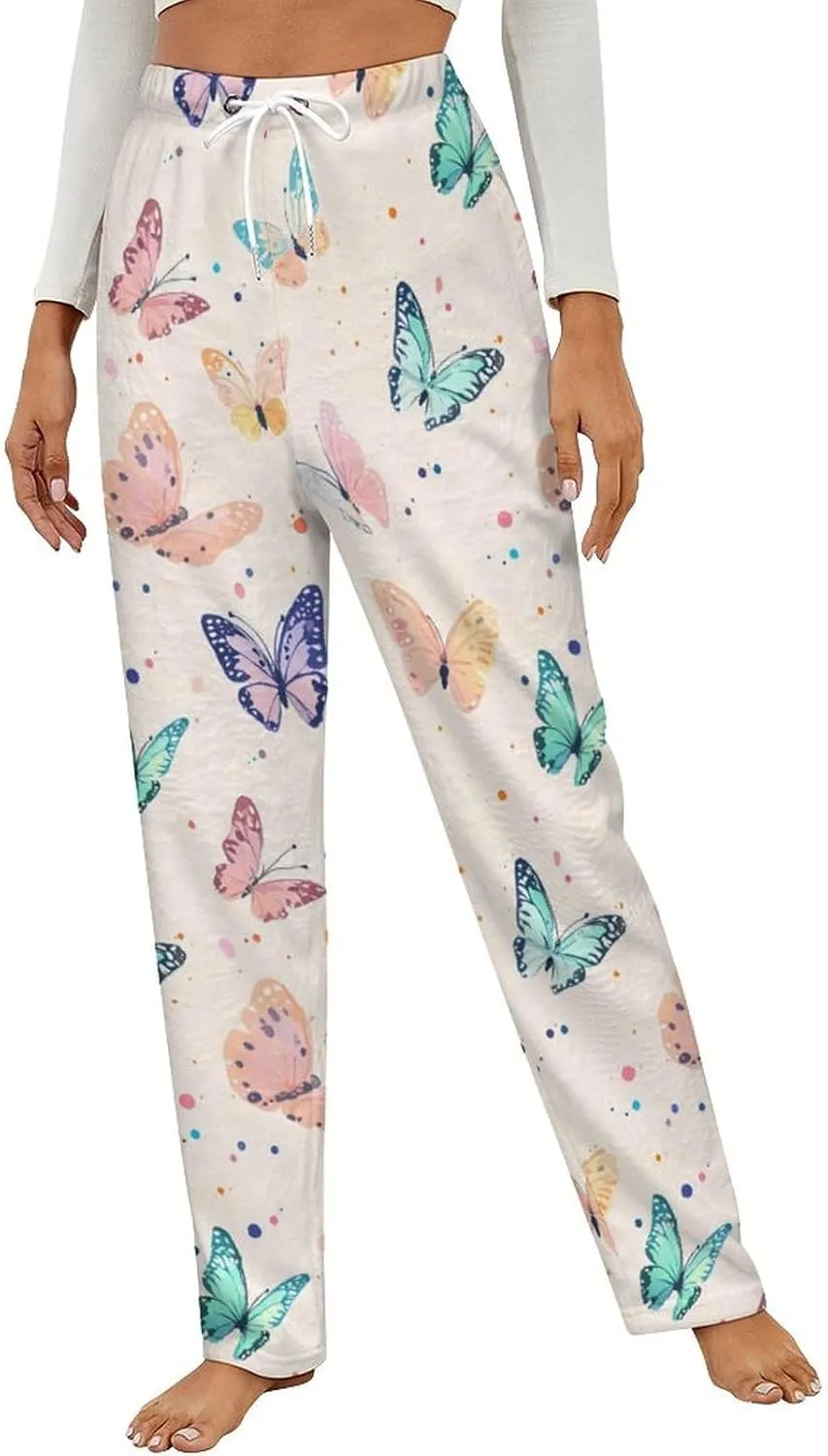 Butterfly-1 Women's Pajama Pants Fleece Warm Pj Bottoms Sleepwear Lounge Pants Loungewear
