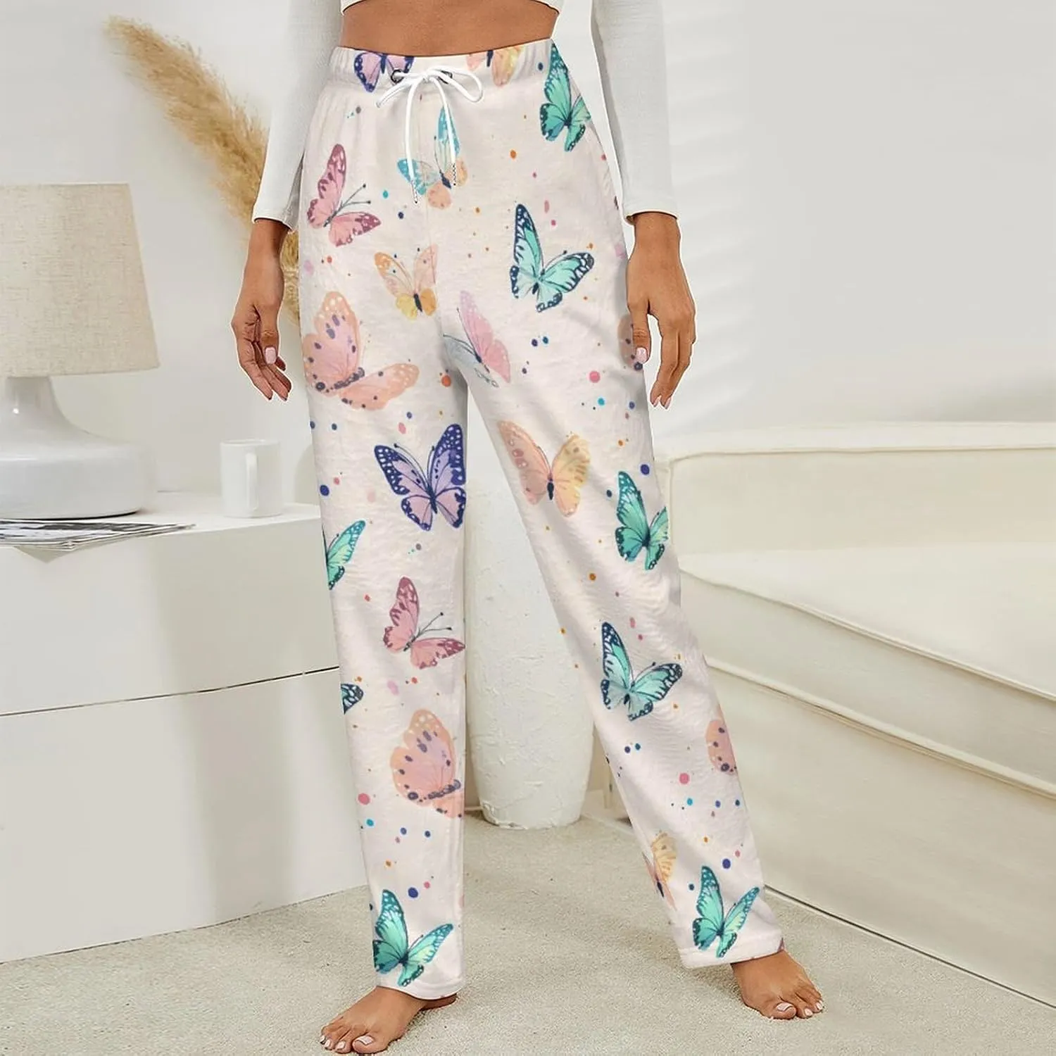 Butterfly-1 Women's Pajama Pants Fleece Warm Pj Bottoms Sleepwear Lounge Pants Loungewear