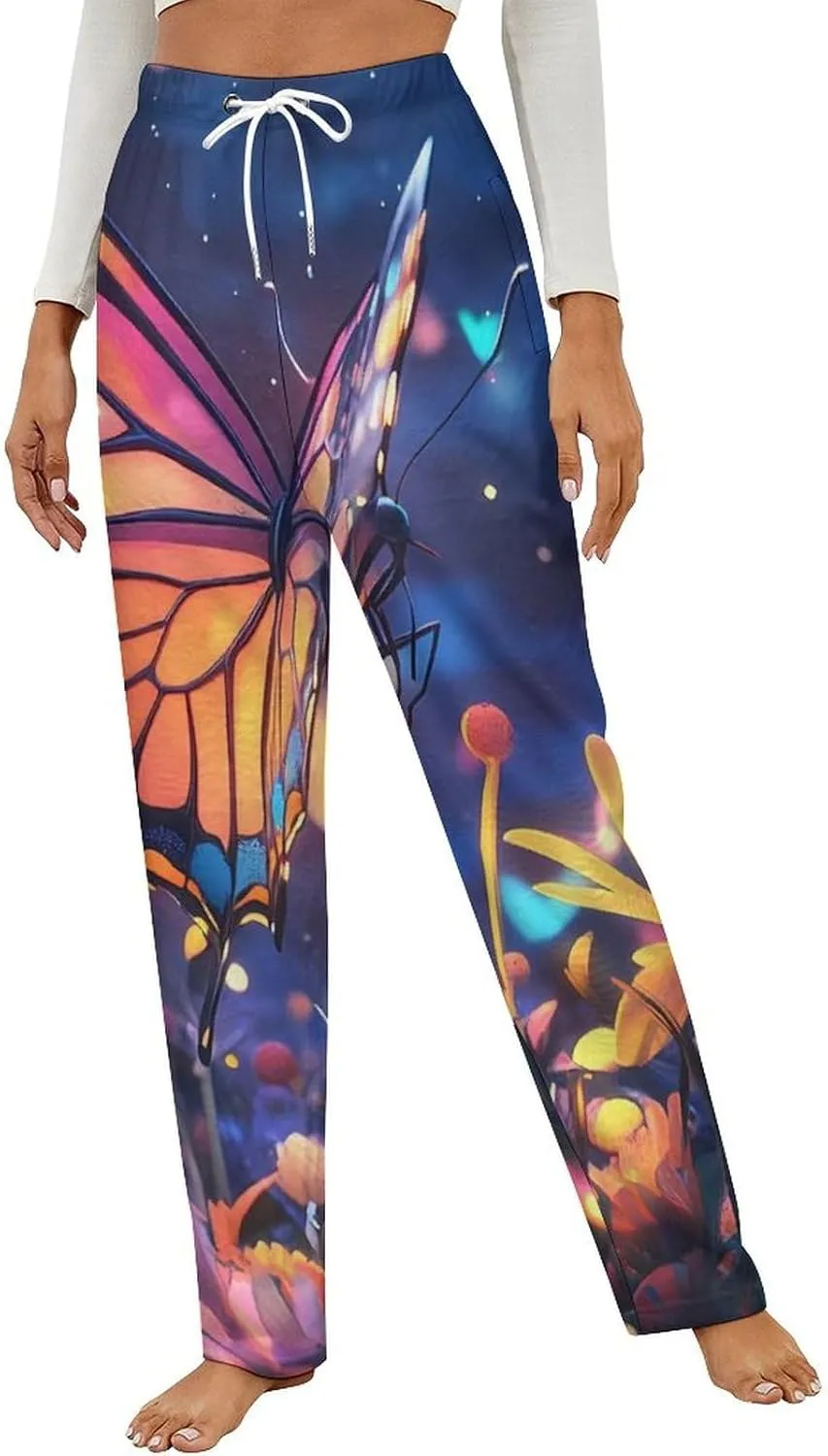 Butterfly Women's Pajama Pants Fleece Warm Pj Bottoms Sleepwear Lounge Pants Loungewear