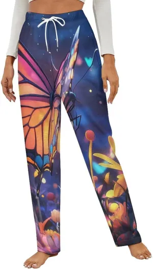 Butterfly Women's Pajama Pants Fleece Warm Pj Bottoms Sleepwear Lounge Pants Loungewear