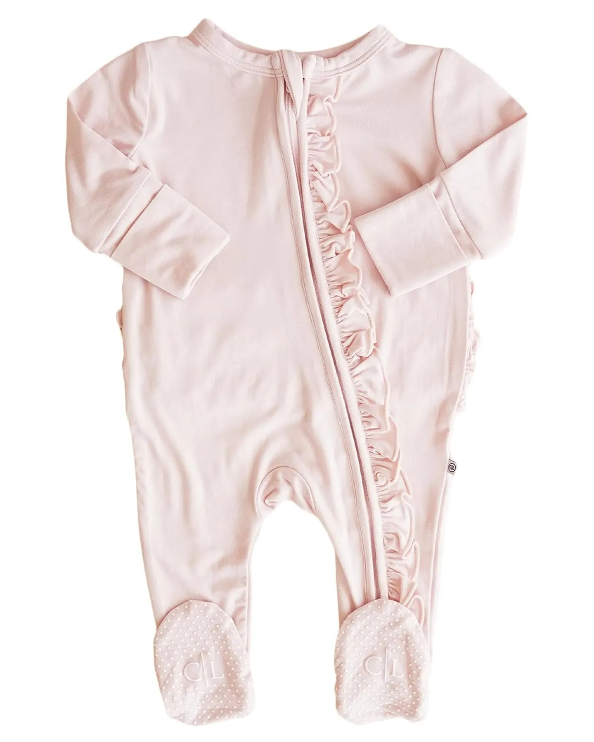 Caden Lane Zippered Baby Footie Pajamas, Soft Onesie Bodysuit with Feet & Double Zipper for Easy Diaper Change, Infant, and Toddler Footed One-Piece Jumpsuit, Pale Pink, 6-12 Months