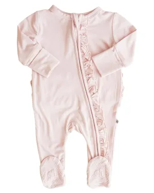 Caden Lane Zippered Baby Footie Pajamas, Soft Onesie Bodysuit with Feet & Double Zipper for Easy Diaper Change, Infant, and Toddler Footed One-Piece Jumpsuit, Pale Pink, 6-12 Months