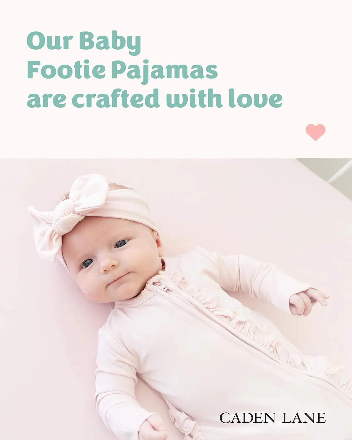 Caden Lane Zippered Baby Footie Pajamas, Soft Onesie Bodysuit with Feet & Double Zipper for Easy Diaper Change, Infant, and Toddler Footed One-Piece Jumpsuit, Pale Pink, 6-12 Months