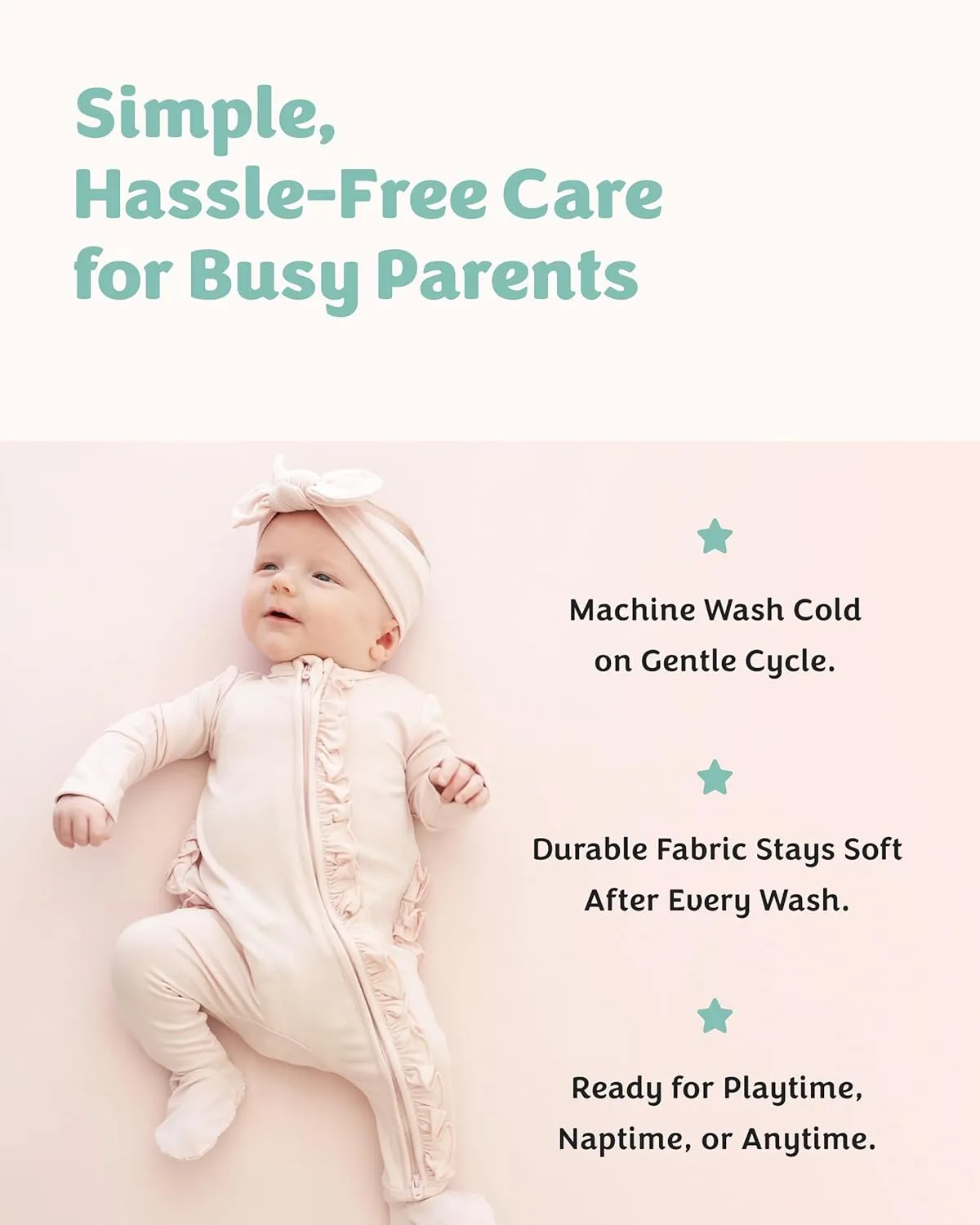 Caden Lane Zippered Baby Footie Pajamas, Soft Onesie Bodysuit with Feet & Double Zipper for Easy Diaper Change, Infant, and Toddler Footed One-Piece Jumpsuit, Pale Pink, 6-12 Months