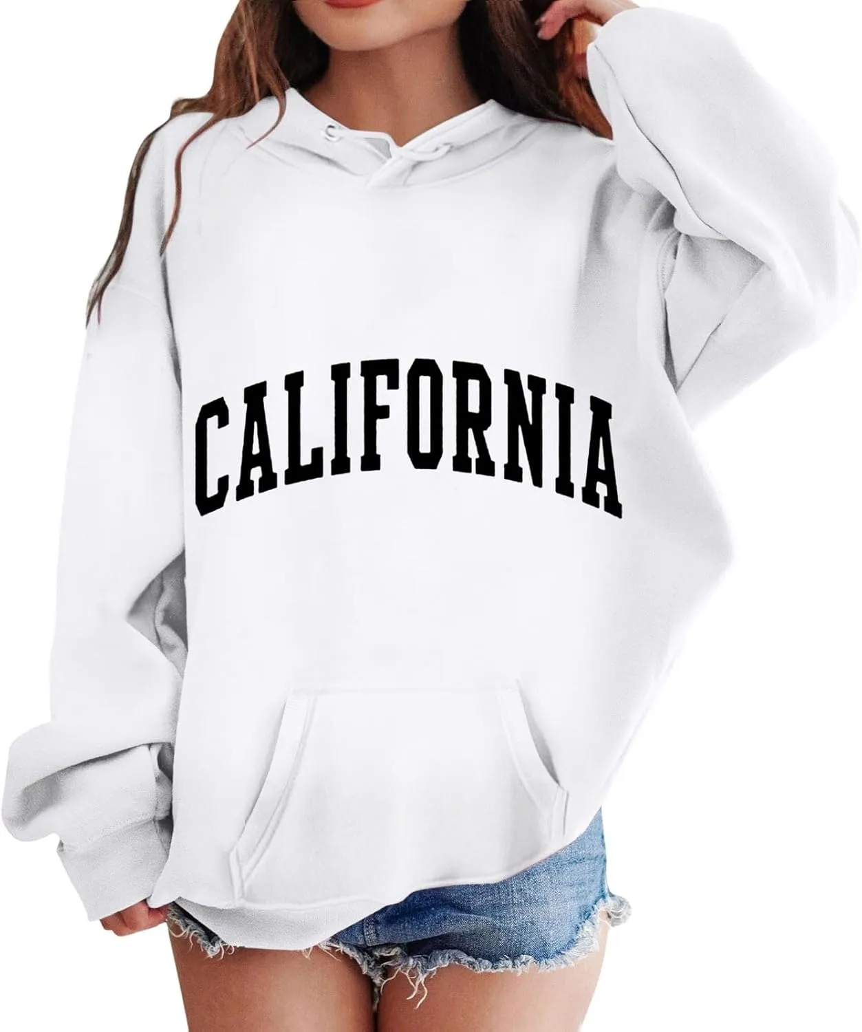 California Oversized Hoodies for Girls Letter Printed Drop Shoulder Graphic Sweatshirts Pullover Tops for 3-12 Years
