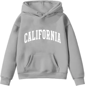 California Oversized Hoodies for Girls Letter Printed Drop Shoulder Graphic Sweatshirts Pullover Tops for 3-12 Years