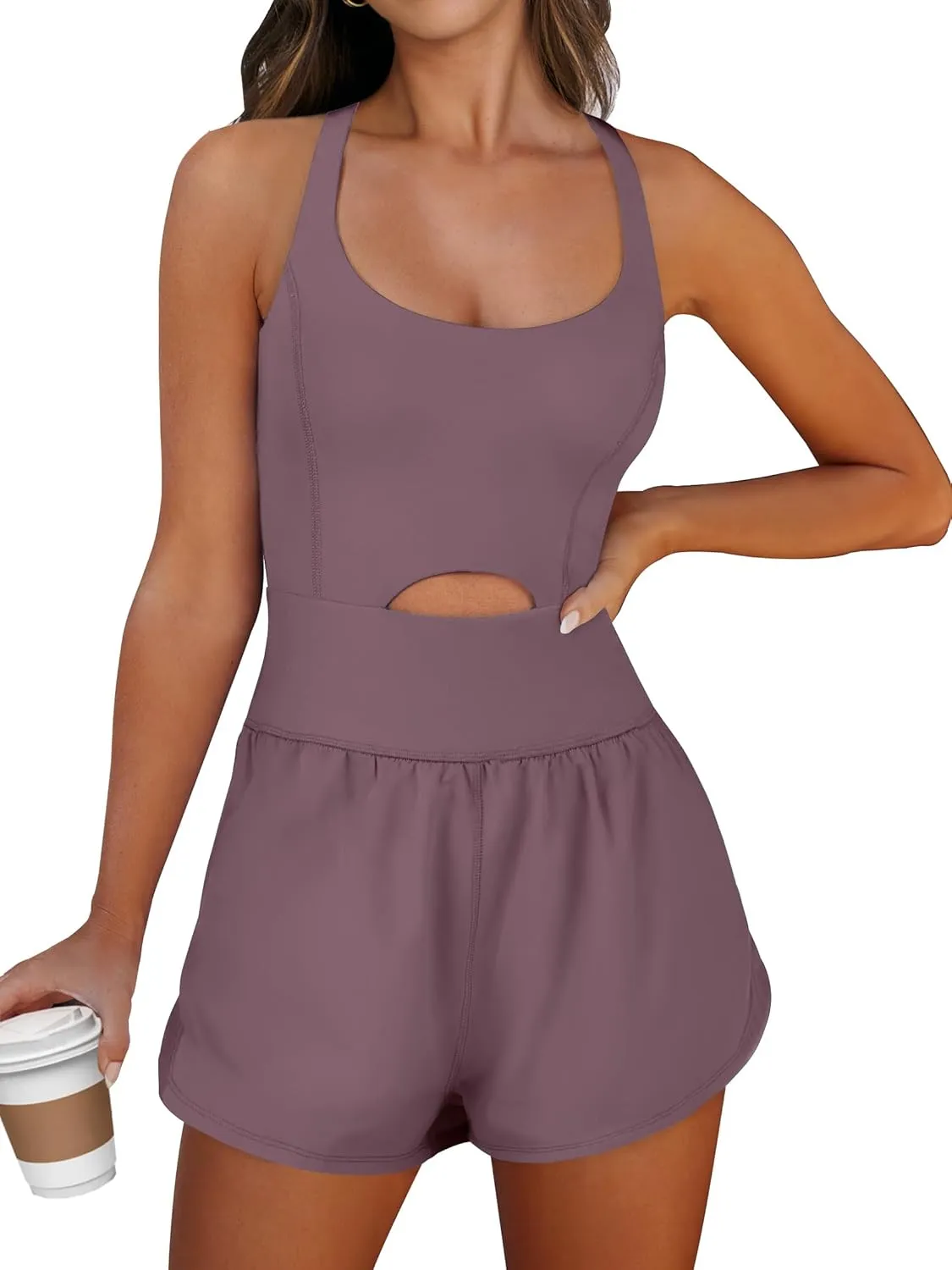 Caracilia Women's Workout Athletic Romper Summer Sets Short Jumpsuits Onesie Running Outfits Exercise Gym 2025 Trendy Clothes