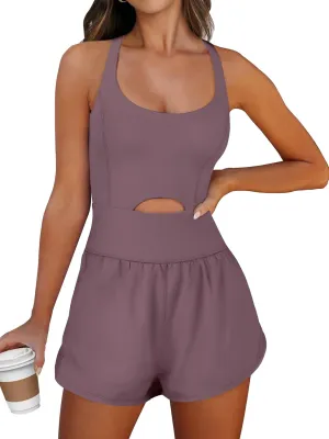 Caracilia Women's Workout Athletic Romper Summer Sets Short Jumpsuits Onesie Running Outfits Exercise Gym 2025 Trendy Clothes