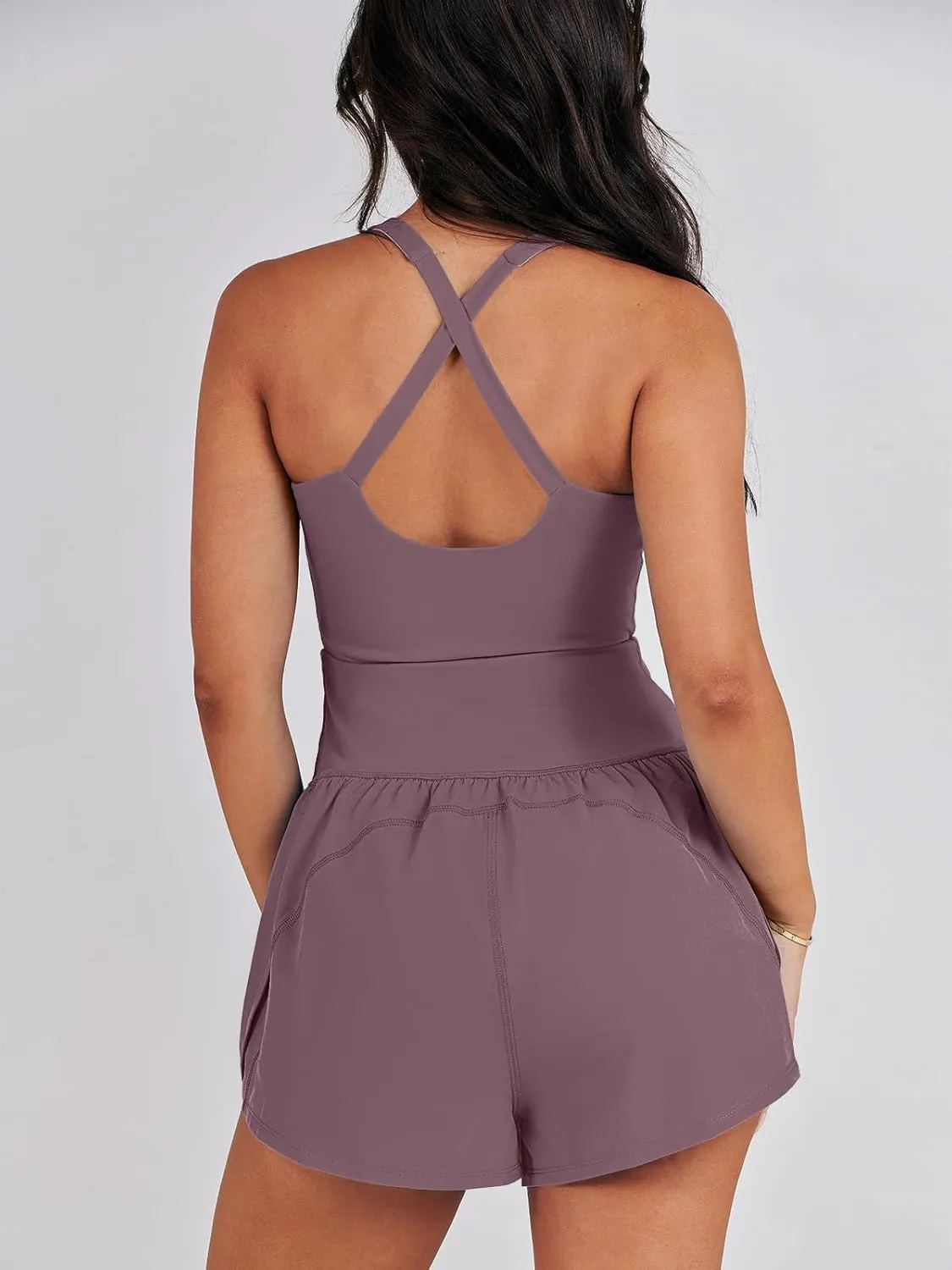 Caracilia Women's Workout Athletic Romper Summer Sets Short Jumpsuits Onesie Running Outfits Exercise Gym 2025 Trendy Clothes