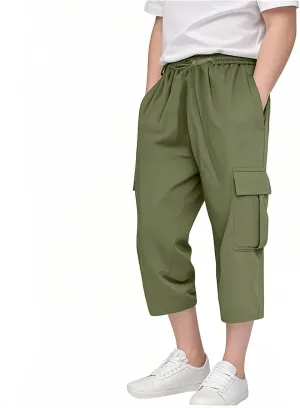 Cargo Shorts for Boys Capri Pants 3/4 Joggers School Uniform Athletic Khaki Shorts Quick Dry Cargo Pants Sweatpants