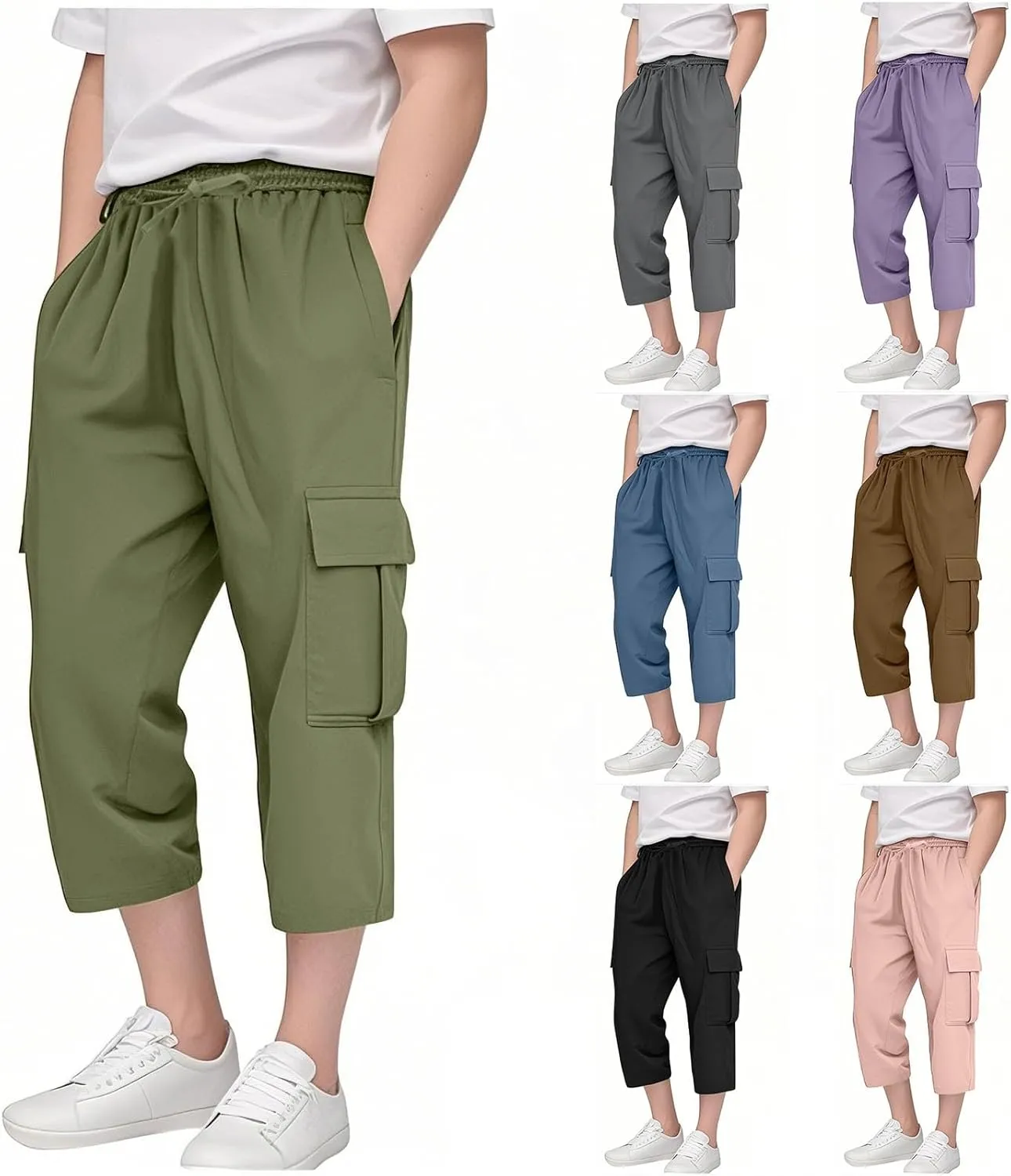 Cargo Shorts for Boys Capri Pants 3/4 Joggers School Uniform Athletic Khaki Shorts Quick Dry Cargo Pants Sweatpants