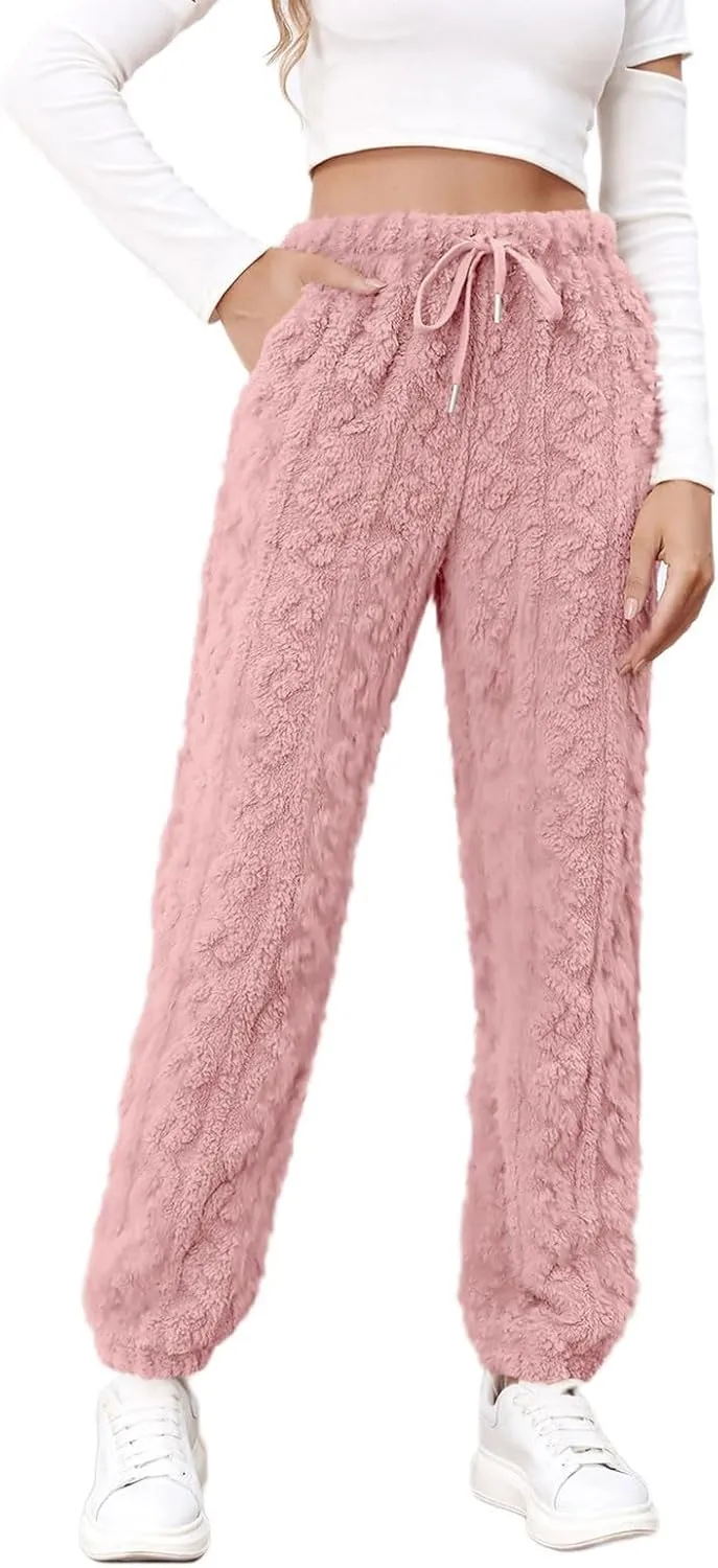 Casual Furry Plush Soft Sweatpants for Women Lounge Sleepwear Flannel Pajama Pants Home Wear Fleece Joggers