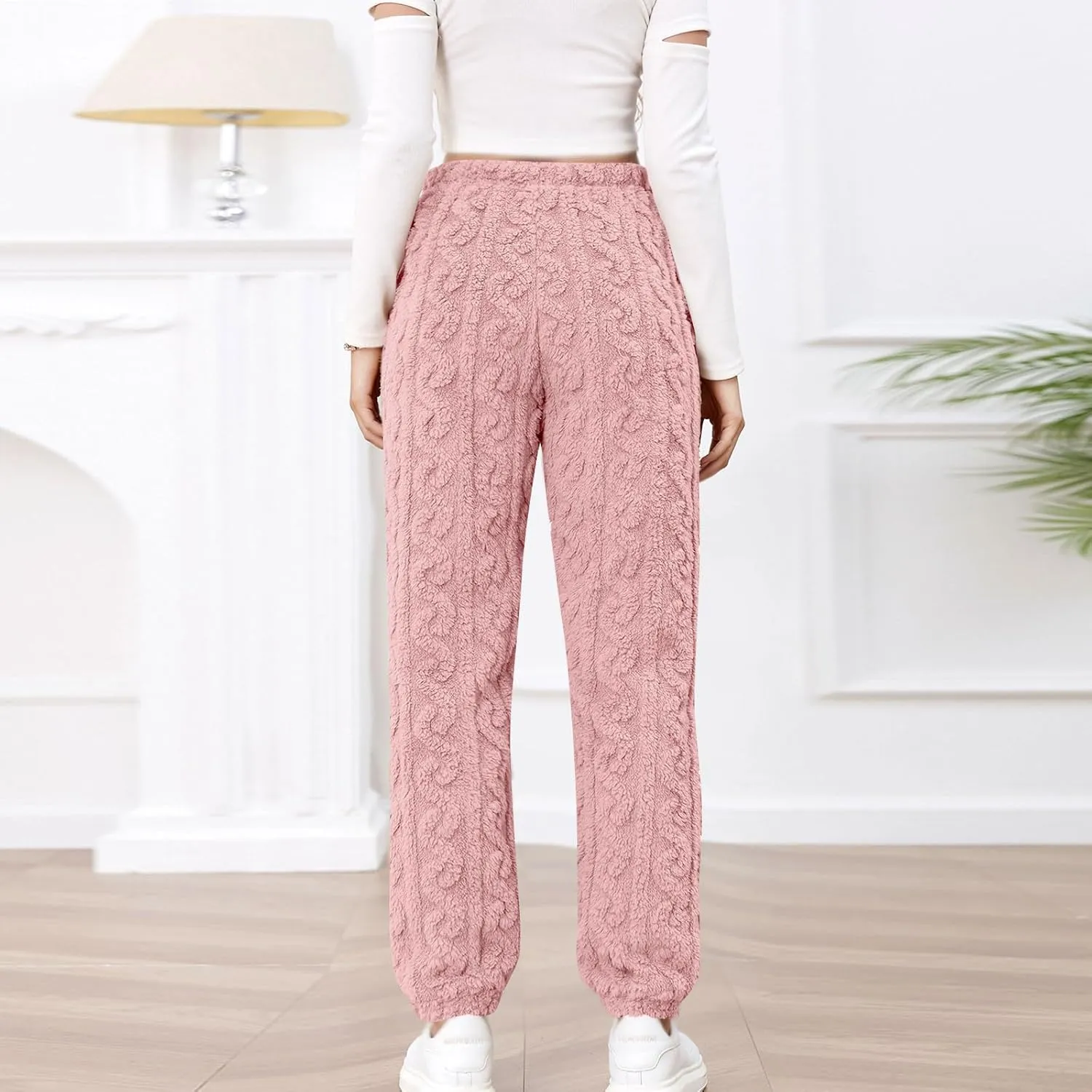 Casual Furry Plush Soft Sweatpants for Women Lounge Sleepwear Flannel Pajama Pants Home Wear Fleece Joggers